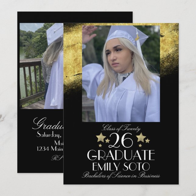 2026 Graduation Collage Party Script Star Photo Invitation (Front/Back)