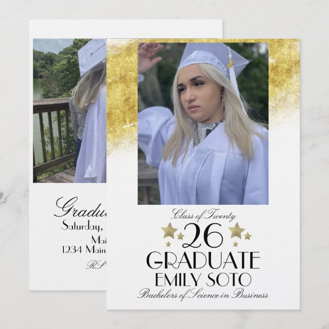 2026 Graduation Collage Party Script Stars Photo Invitation (Front/Back)