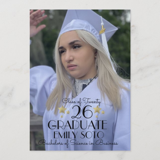 2026 Graduation Collage Script Stars Photo Invitation (Front)