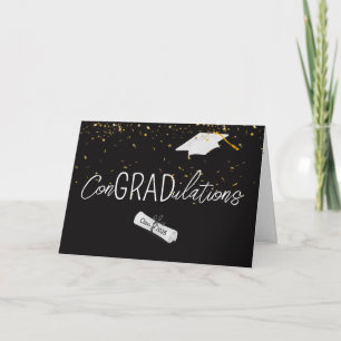 2026 Graduation Gold Confetti and Cap Card