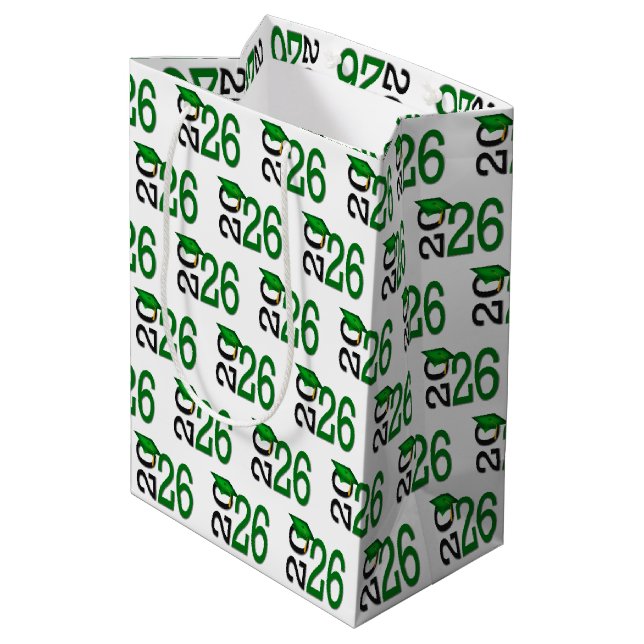 2026 Graduation Green and Black Medium Gift Bag (Back Angled)