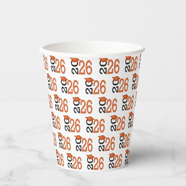 2026 Graduation Orange and Black Paper Cups (Front)