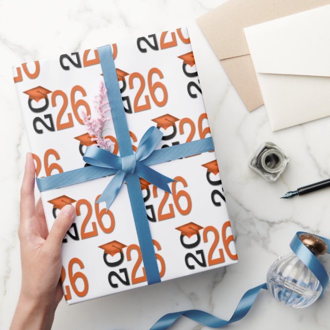 2026 Graduation Orange and Black Wrapping Paper (Gifting)