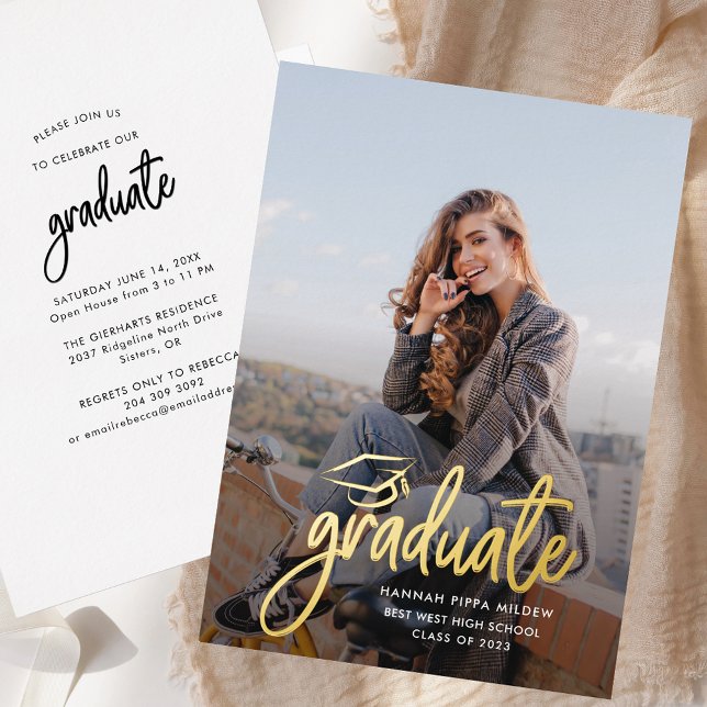  2026 Graduation Party Script Grad (2025 Graduation Party Script Grad Rose Gold Foil Invitation)