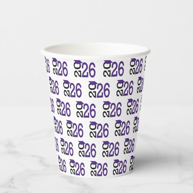 2026 Graduation Purple and Black Paper Cups (Front)