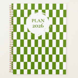 2026 Green and White Checkered Spiral Planner