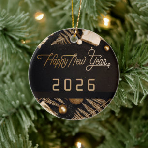 2026 Happy New Year Black Custom FAMILY PHOTO Ceramic Tree Decoration