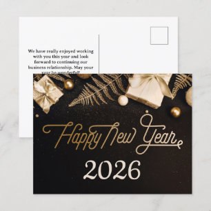 2026 Happy New Year  Black Custom Gold Business Holiday Postcard