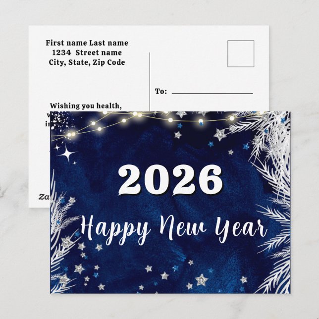 2026,Happy new year!Blue holiday Merry Christmas Postcard (Front/Back)
