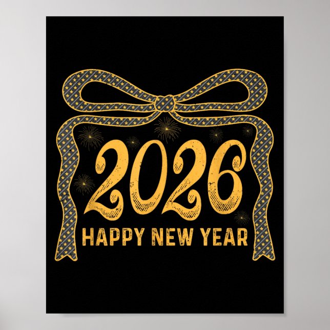 2026 Happy New Year Bow Fireworks Celebration Desi Poster (Front)