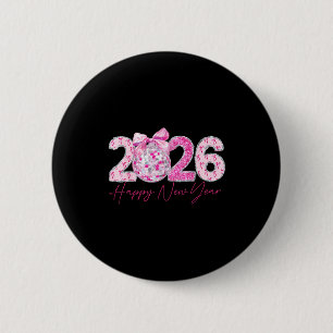 2026 Happy New Year Bow Patch Disco Ball 6 Cm Round Badge
