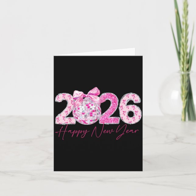 2026 Happy New Year Bow Patch Disco Ball  Card (Front)