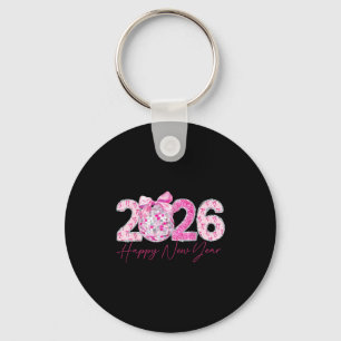2026 Happy New Year Bow Patch Disco Ball  Key Ring