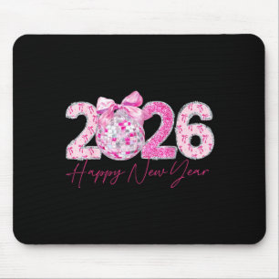 2026 Happy New Year Bow Patch Disco Ball  Mouse Pad