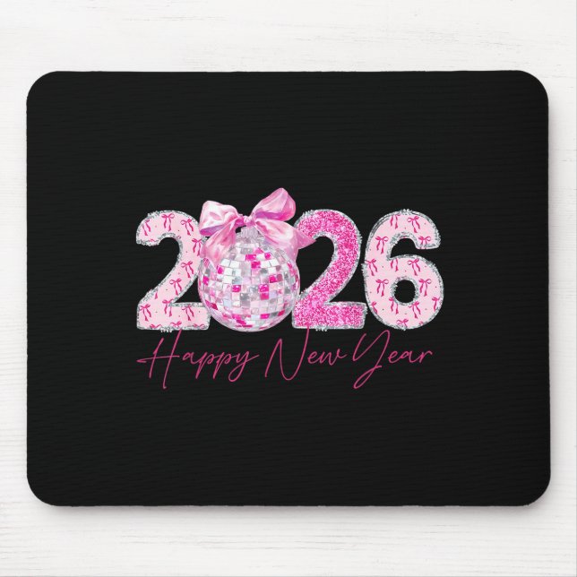 2026 Happy New Year Bow Patch Disco Ball  Mouse Pad (Front)