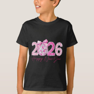 2026 Happy New Year Bow Patch Disco Ball  T-Shirt