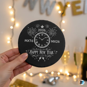 2026 Happy New Year Chalkboard Slate Style Square Paper Coaster