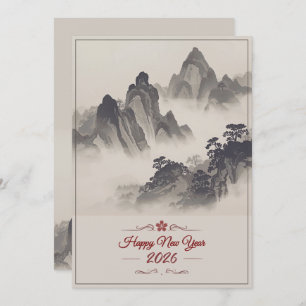 2026 Happy New Year Chinese Ink Mountain Holiday Card
