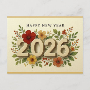 2026 Happy New Year Elegant Modern Floral Postcard