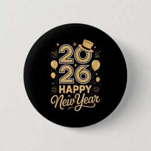 2026 Happy New Year Festive Top Hat Balloon Firewo 6 Cm Round Badge
