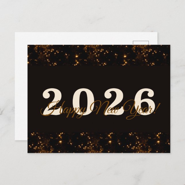2026,Happy new year!gold Glitter black background Postcard (Front/Back)