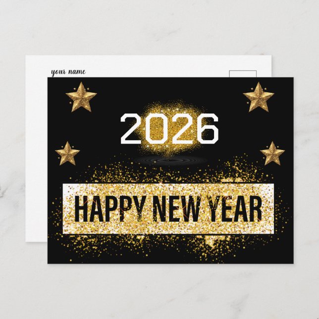 2026,Happy New Year ! Gold Glitter Shiny Stars  Postcard (Front/Back)