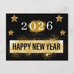 2026,Happy New Year ! Gold Glitter Stars  Postcard