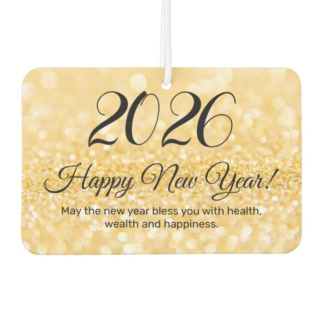 2026 happy new year,gold glitters sparkles car air freshener (Front)