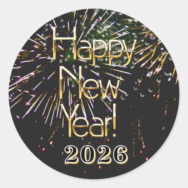 2026,Happy new year!holiday Firework Merry Christm Classic Round Sticker (Front)