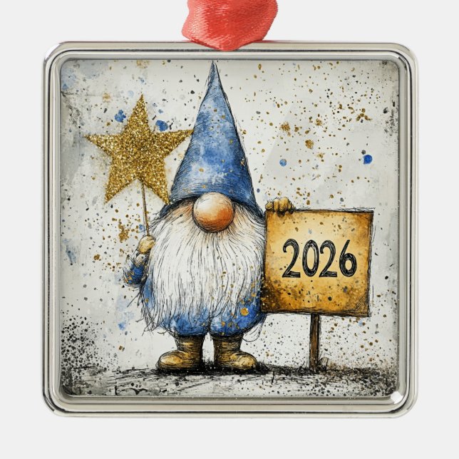 2026, Happy New Year Metal Tree Decoration (Front)