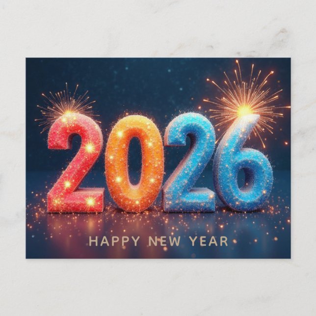 2026 Happy New Year Modern Fireworks Postcard (Front)