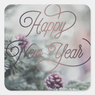 2026 Happy New Year Pink Custom Business Square Sticker