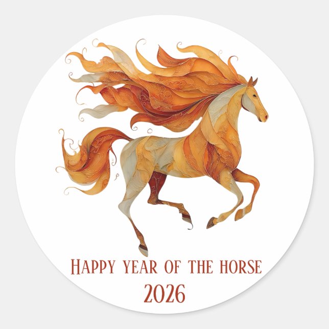 2026 Happy Year of the Horse Design Classic Round Sticker (Front)