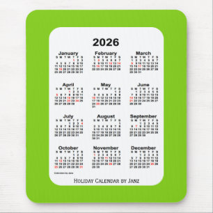 2026 Holiday Yellow Green Calendar by Janz Mouse Pad