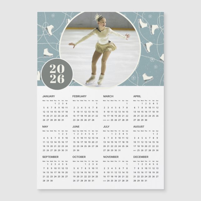 2026 Ice Skates Custom Photo Magnetic Calendar (Front)