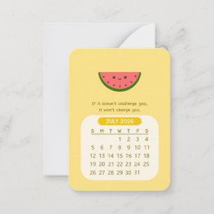 2026 July Monthly Kawaii Motivational Calendar Card