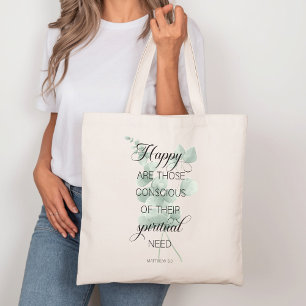 2026 JW Year Text Matthew 5:3 with Eucalyptus Tote Bag