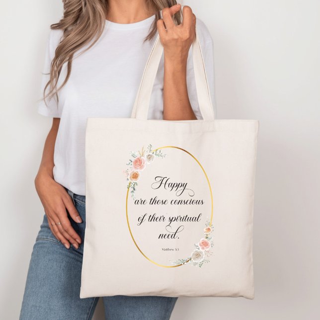 2026 JW Year Text Matthew 5:3 with Roses Tote Bag (Creator Uploaded)