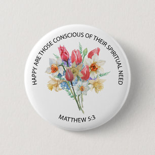 2026 JW Year Text Matthew 5v3 Spring Flowers 6 Cm Round Badge