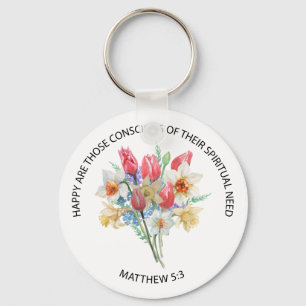 2026 JW Year Text Matthew 5v3 Spring Flowers Key Ring