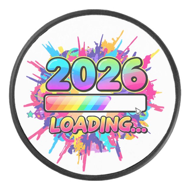 2026 Loading... Progress Bar Sticker Hockey Puck (Front)