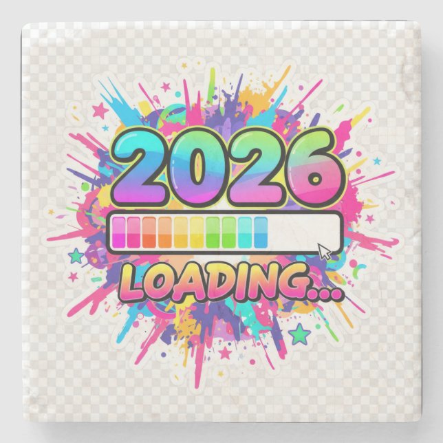 2026 Loading... Progress Bar Sticker Stone Coaster (Front)