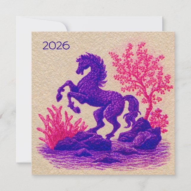 2026 Lunar Horse Zodiac Illustration Holiday Card (Front)