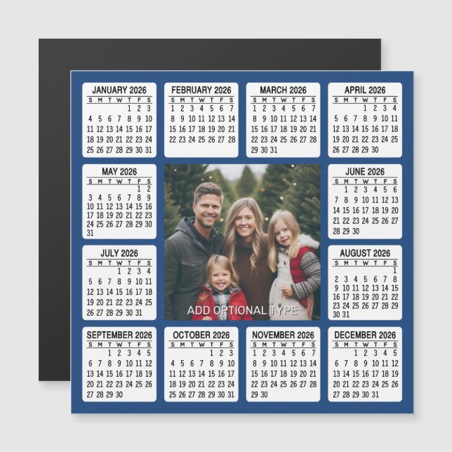2026 Magnetic Calendar Square with Photo (Front/Back)