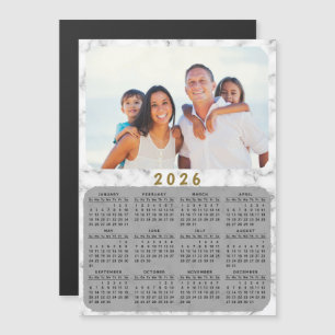 2026 Magnetic Calendar White Marble Your Photo