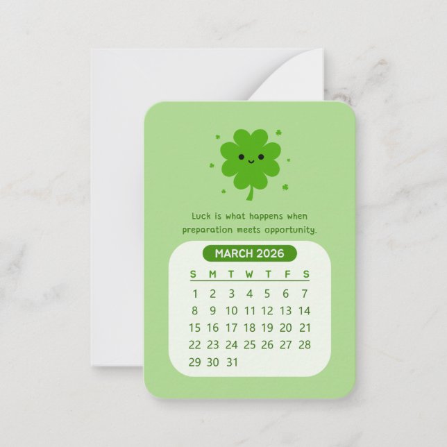 2026 March Monthly Kawaii Motivational Calendar Card (Front)