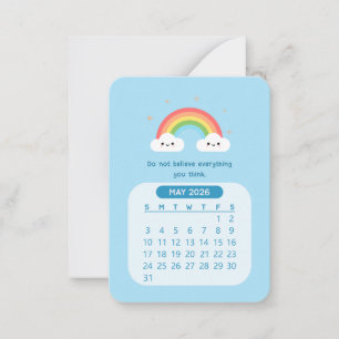 2026 May Monthly Cute Kawaii Motivational Calendar Card