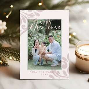 2026 Minimal Pink Ivory Typography Photo New Year Holiday Card