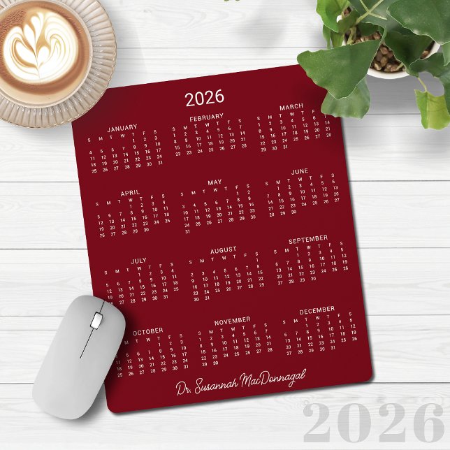 2026 Minimalist Burgundy Red Calendar Mouse Pad (2026 Minimalist Burgundy Red Calendar Mouse Pad)