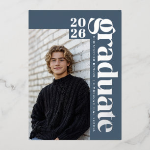 2026 Modern Graduate Blue Photo Graduation Silver